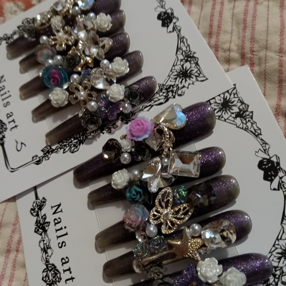 Junk Nail . Purple Glitter Junk Nail Art Set .